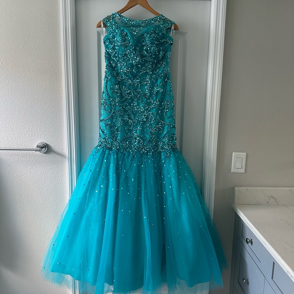 Mori Lee Turquoise Prom Dress
